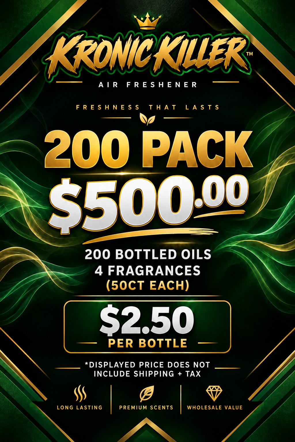 (Wholesale) Kronic Killer Air Freshener & Burning Oil 200CT $500 Pkg -4 Single Fragrances™